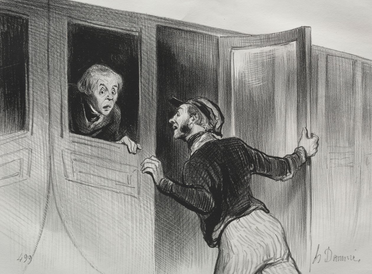 Die Eisenbahnen, Platte 11: Die Gefahr des Schlafens auf einer Reise, 1843 von Honoré Daumier