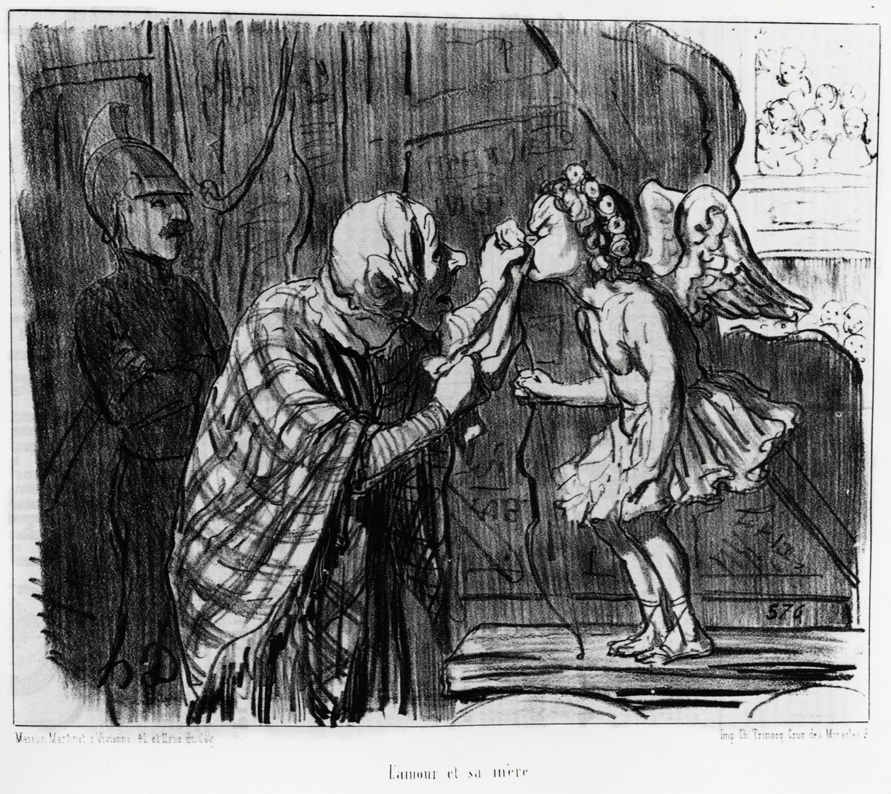 Theaterskizze: Liebe und Mutter. Illustration von Honoré Daumier (1808-1879), veröffentlicht in den Nachrichten in Charivari, datiert 19. Dezember 1853 von Honoré Daumier