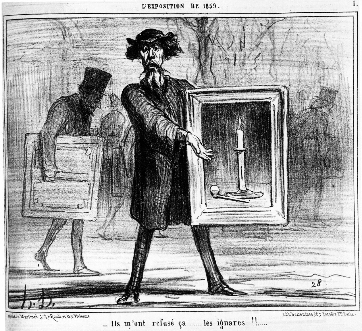 Sie haben mich abgelehnt... die Ignoranten!!... , aus „Gemälde und Salons“, Karikaturenserie von Honore Daumier (1808-1879). „Charivari“ von Honoré Daumier
