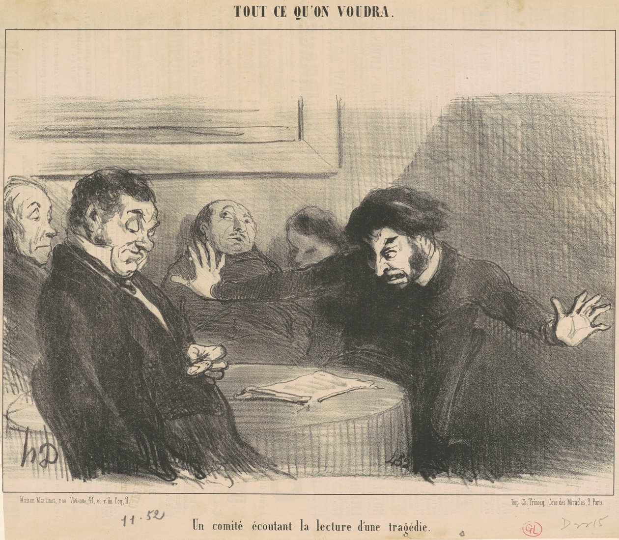 Ein Komitee hört die Lesung einer Tragödie von Honoré Daumier