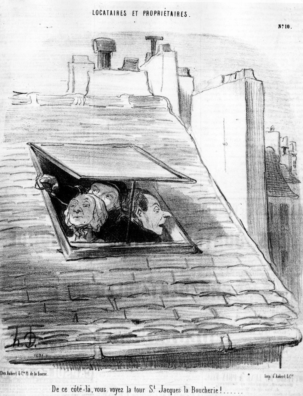 von dieser Seite sieht man den St. Jacques Turm die Boucherie!... , aus „Tenants et Owners“, Karikaturserie von Honore Daumier (1808-1879). „Charivari“ von Honoré Daumier