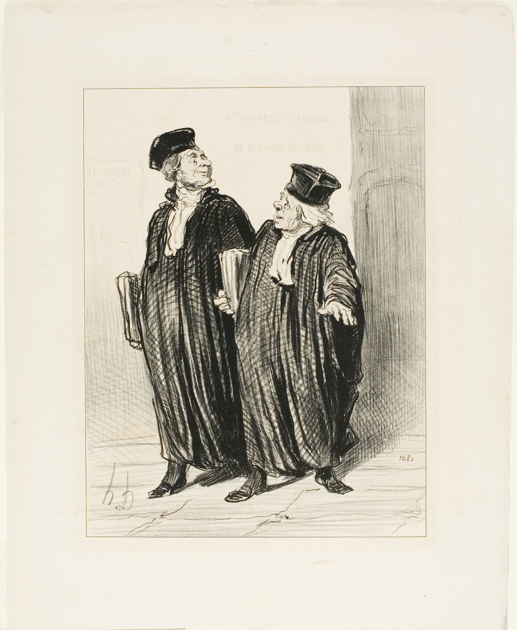 „- Endlich erhielten wir die Aufteilung des Eigentums zwischen Ehemann und Ehefrau... - wurde auch Zeit, es war kein Geld mehr übrig zu teilen,“ Platte 3 aus Les Avocats Et Les Plaideurs von Honoré Victorin Daumier
