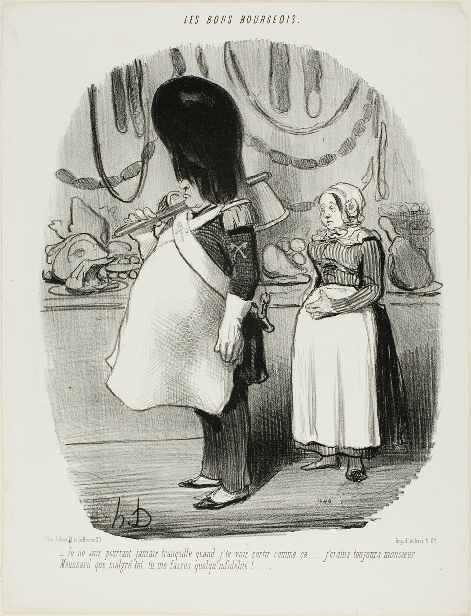 "- Ich bin nie ruhig, wenn ich sehe, wie Sie so ausgehen... Ich habe immer Angst, Monsieur Moussard, dass Sie untreu sein könnten," Platte 67 aus Les Bons Bourgeois von Honoré Victorin Daumier