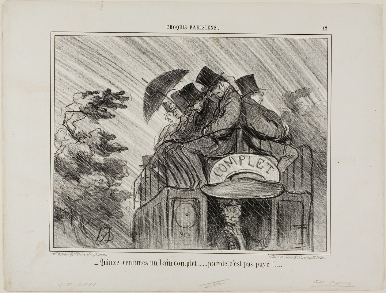 „Nur 15 Cent für ein Vollbad... was für ein Angebot!“, Platte 12 aus Croquis Parisiens von Honoré Victorin Daumier
