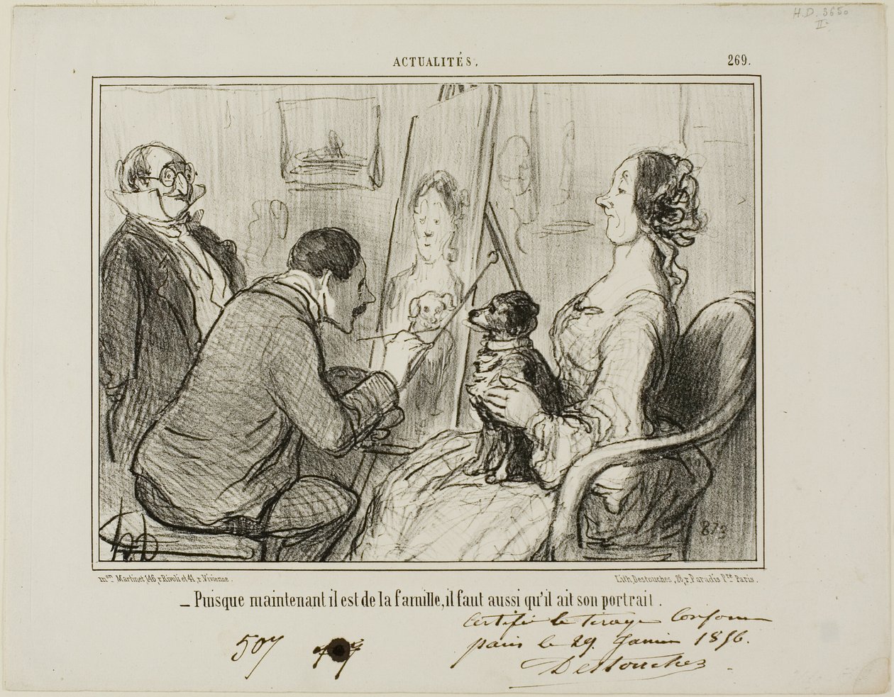 „- Da er jetzt Teil der Familie ist, muss auch sein Porträt gemacht werden“, Platte 269 aus Actualités von Honoré Victorin Daumier