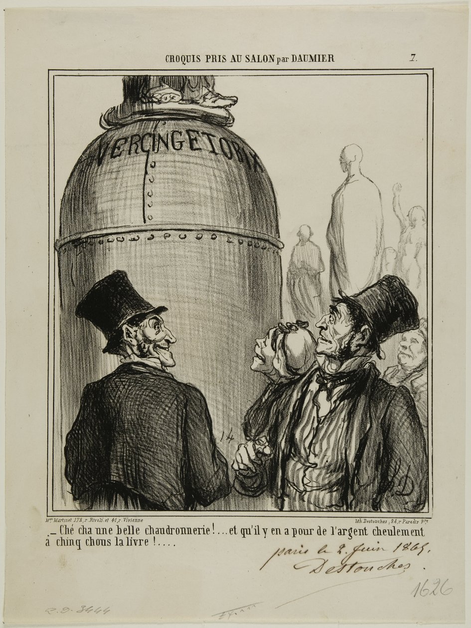 „- Ja... das nenne ich eine großartige Arbeit.... und für nur fünf Sous pro Pfund.. bekommt man wirklich etwas für sein Geld!“, Platte 7 aus Croquis Pris Au Salon par Daumier von Honoré Victorin Daumier