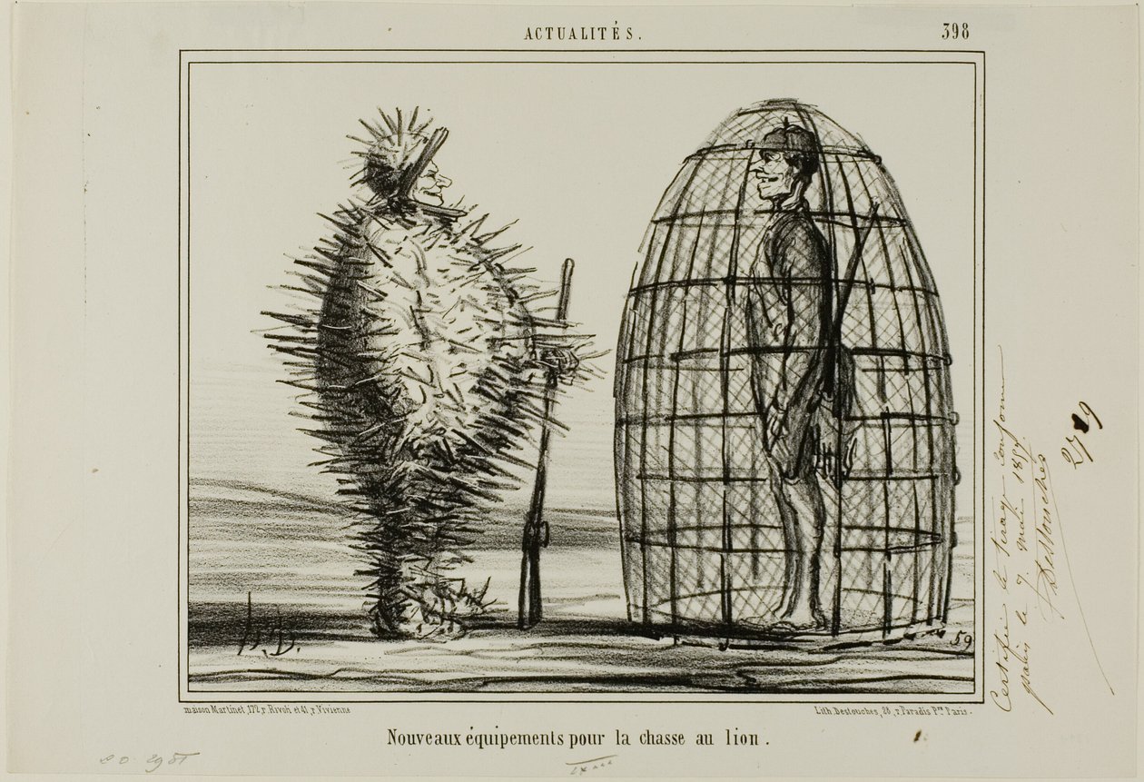 Ein neues Outfit für die Löwenjagd, Platte 395 aus Actualités von Honoré Victorin Daumier