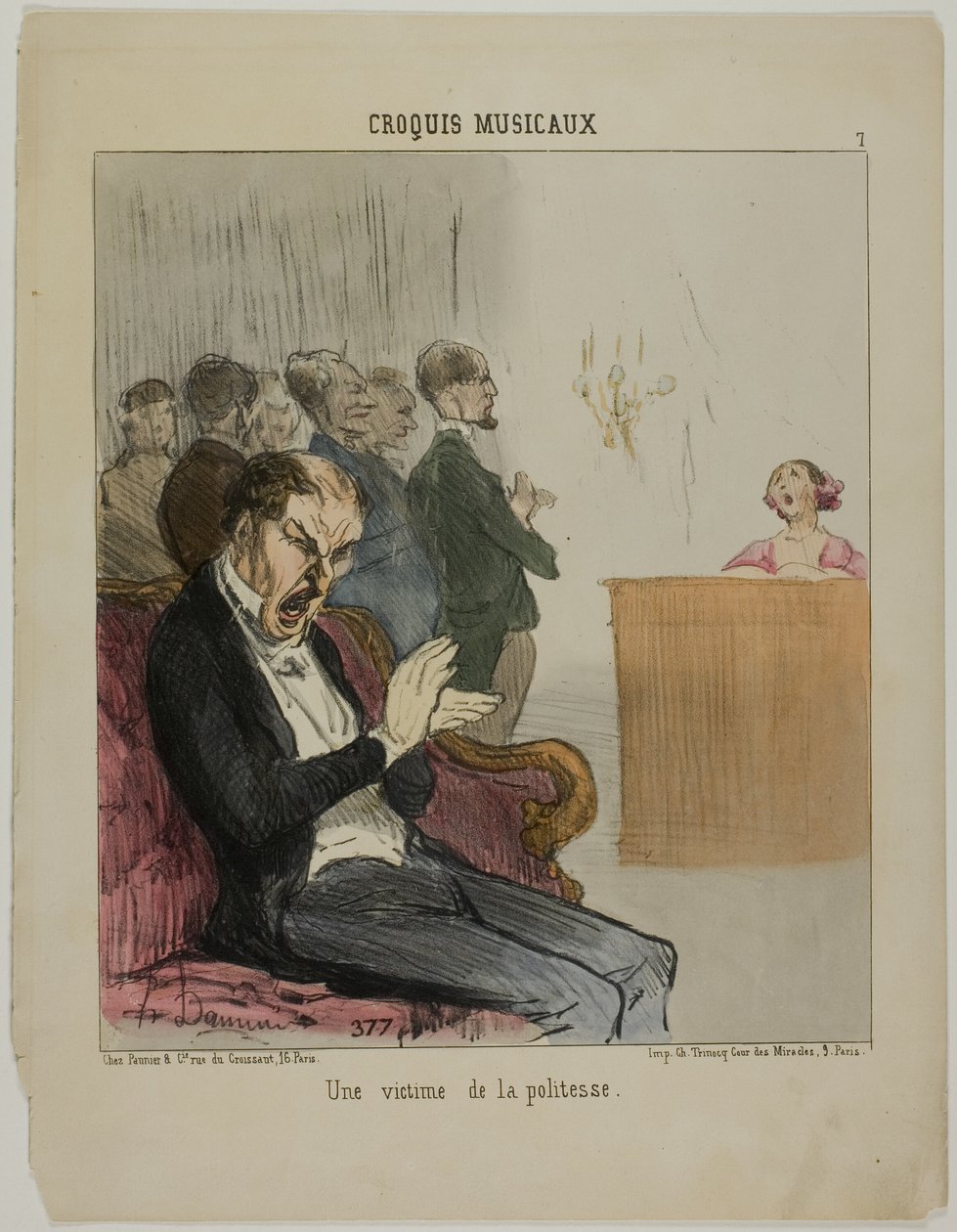 Ein Opfer seiner eigenen Höflichkeit, Platte 7 aus Croquis Musicaux von Honoré Victorin Daumier