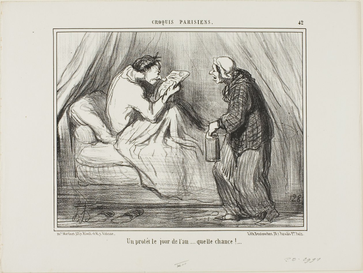„Ein Protest am Neujahrstag! Was für ein Glück! ...........,“ Platte 42 aus Croquis Parisiens von Honoré Victorin Daumier