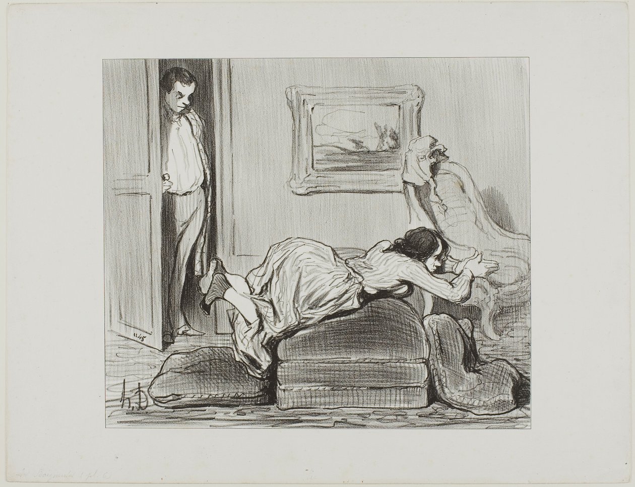 Ein eifriger Schüler übt zu Hause, Tafel 6 aus Les Baigneuses von Honoré Victorin Daumier