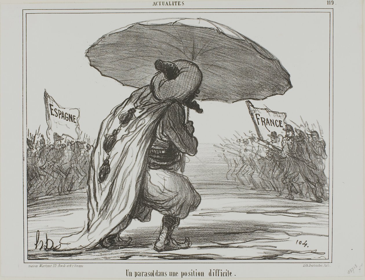 Ein Regenschirm in einer schwierigen Position, Platte 119 aus Actualités von Honoré Victorin Daumier