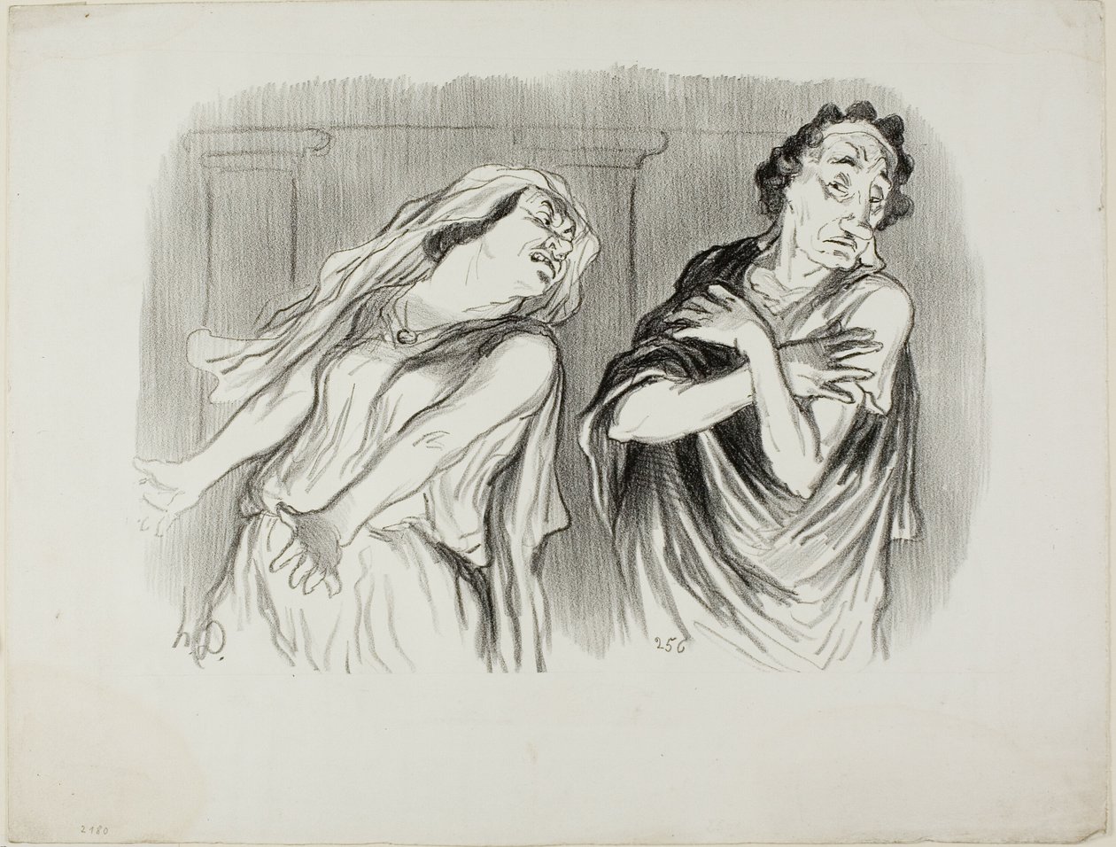 Andromache. „- Das Schicksal unserer Familie war erbarmungsloser Tod, mein Mann wurde bis zu seinem letzten Atemzug gefoltert,“ Platte 6 aus Physionomies Tragiques von Honoré Victorin Daumier