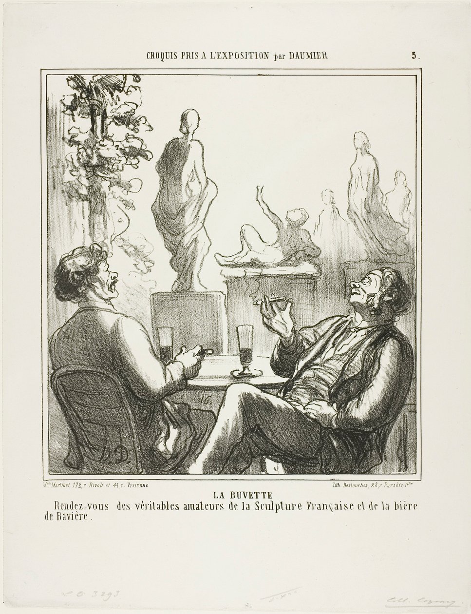 An der Bar. Treffpunkt für die wahren Liebhaber französischer Skulptur und bayerischen Bieres, Platte 5 aus Croquis pris à l