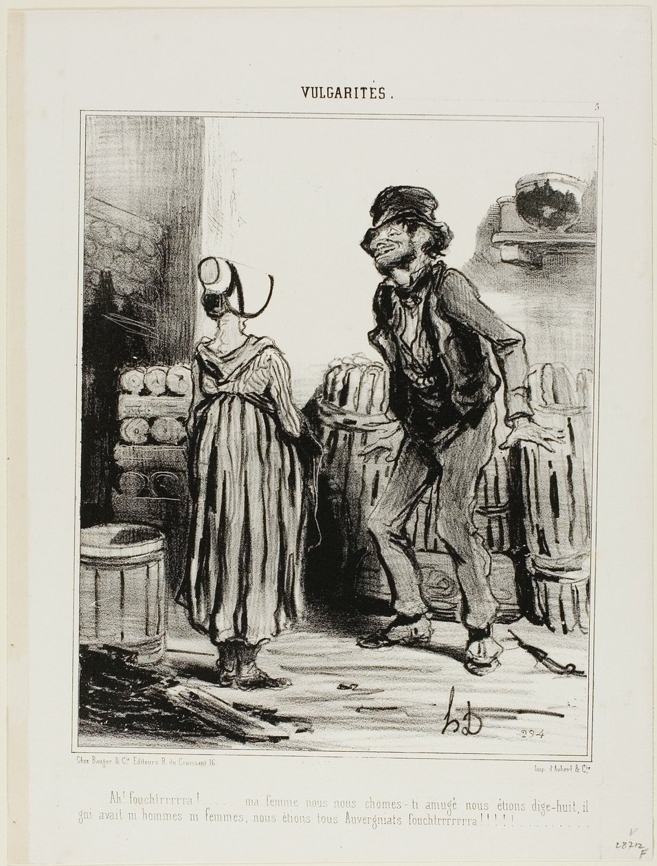 Ha! Verdammt Frau... wie viel Spaß hatten wir, als wir achtzehn waren... keine Männer, keine Frauen... nur wir Leute aus Auvergne, Platte 5 aus Vulgarités von Honoré Victorin Daumier