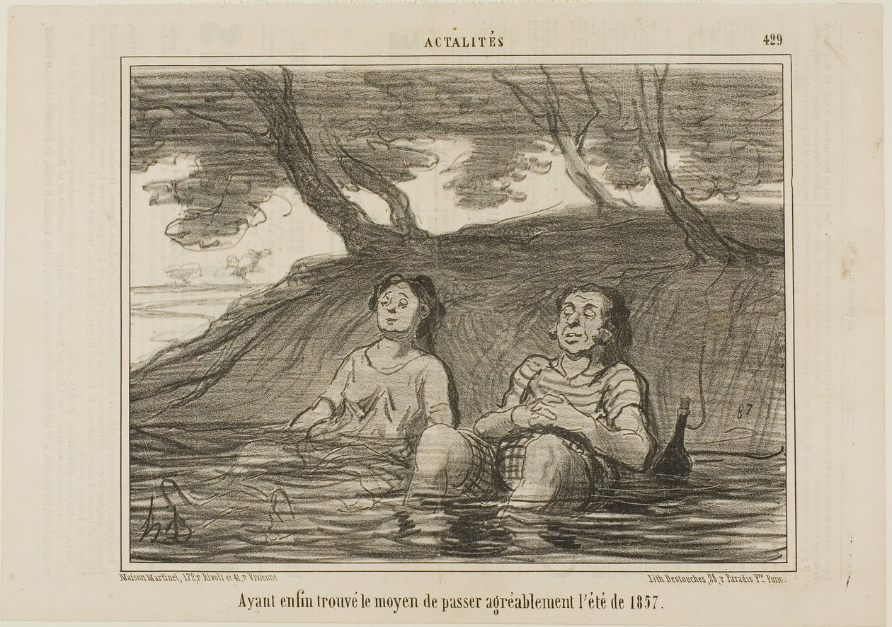 Endlich die Lösung gefunden, den Sommer 1857 auf angenehme Weise zu verbringen, Platte 429 aus Actualités von Honoré Victorin Daumier