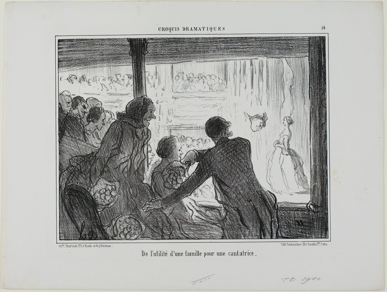 Wie nützlich für eine Opernsängerin, eine Familie zu haben, Platte 14 aus Croquis Dramatiques von Honoré Victorin Daumier