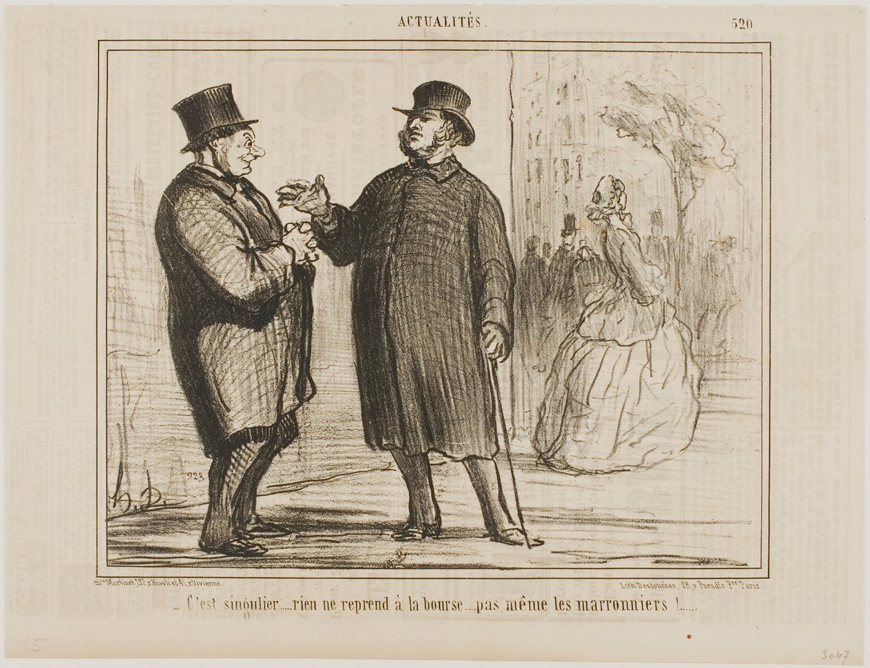 Es ist seltsam: Nichts erholt sich an der Börse, nicht einmal die Kastanienbäume!, Platte 520 aus Actualités von Honoré Victorin Daumier