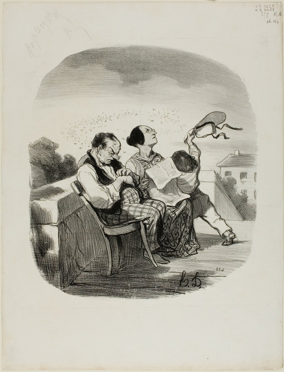 Der Vorteil, die frische Luft auf einer italienischen Terrasse mit einer großen Anzahl von Insekten zu teilen, Tafel 42 aus Pastorales von Honoré Victorin Daumier