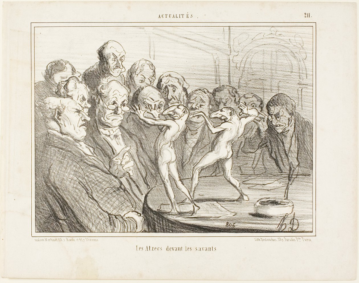 Die Azteken vor den Wissenschaftlern, Tafel 211 aus Actualités von Honoré Victorin Daumier