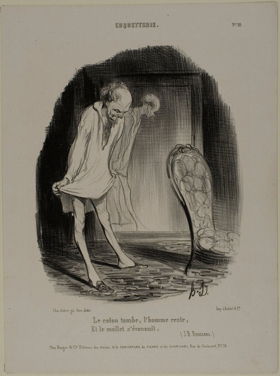 Das Baumwollkleid fällt, der Mann bleibt, und das Kalb verblasst (J.B. Rousseau), Tafel 10 aus Coquetterie von Honoré Victorin Daumier
