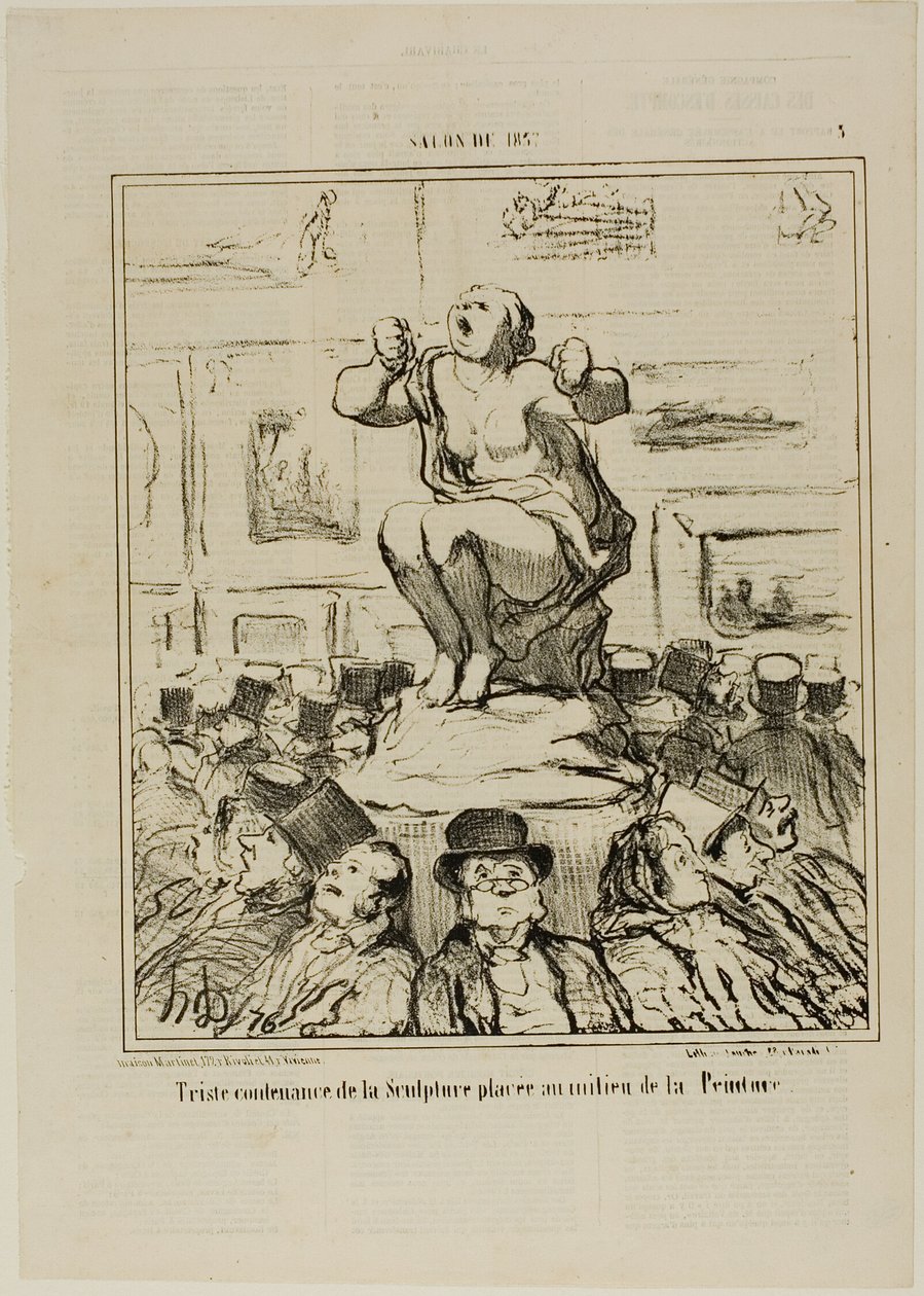 Der Unmut über eine Skulptur inmitten einer Gemäldeausstellung, Platte 5 aus Salon De 1857 von Honoré Victorin Daumier