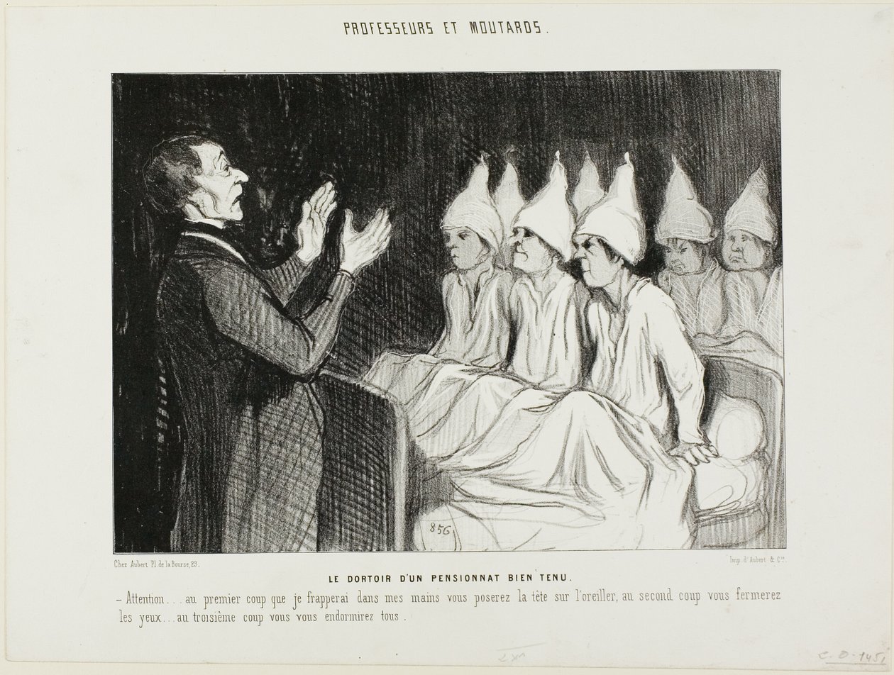 Das Schlafsaal einer angesehenen Internatsschule, Platte 14 aus Professeurs et Moutards (Professoren und Bengel) von Honoré Victorin Daumier