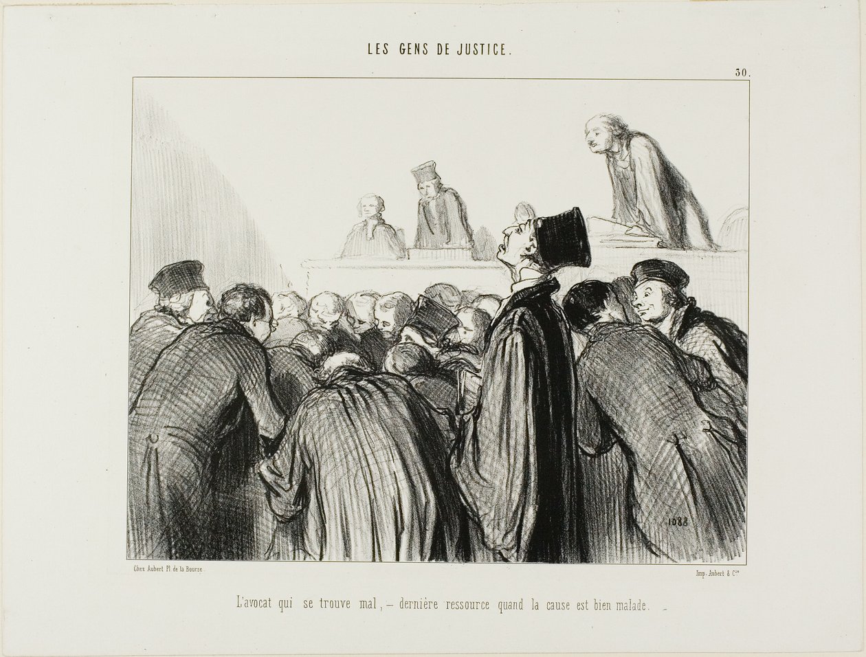Der Anwalt wird krank, ein letzter Ausweg, wenn sein Fall auch krank zu werden beginnt, Platte 30 aus Les Gens De Justice von Honoré Victorin Daumier