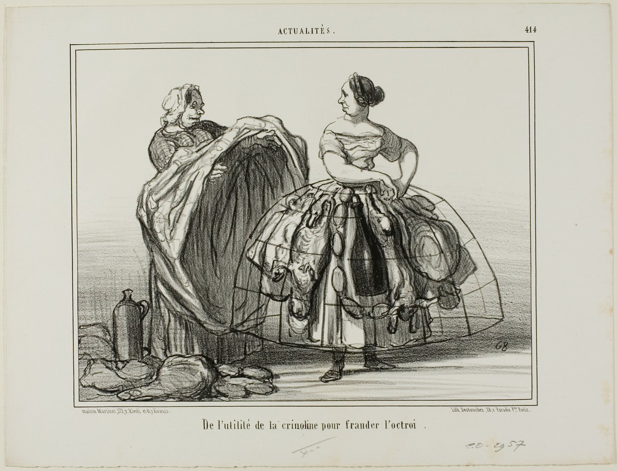 Die Nützlichkeit der Krinoline beim Zollbetrug, Platte 414 aus Actualités von Honoré Victorin Daumier