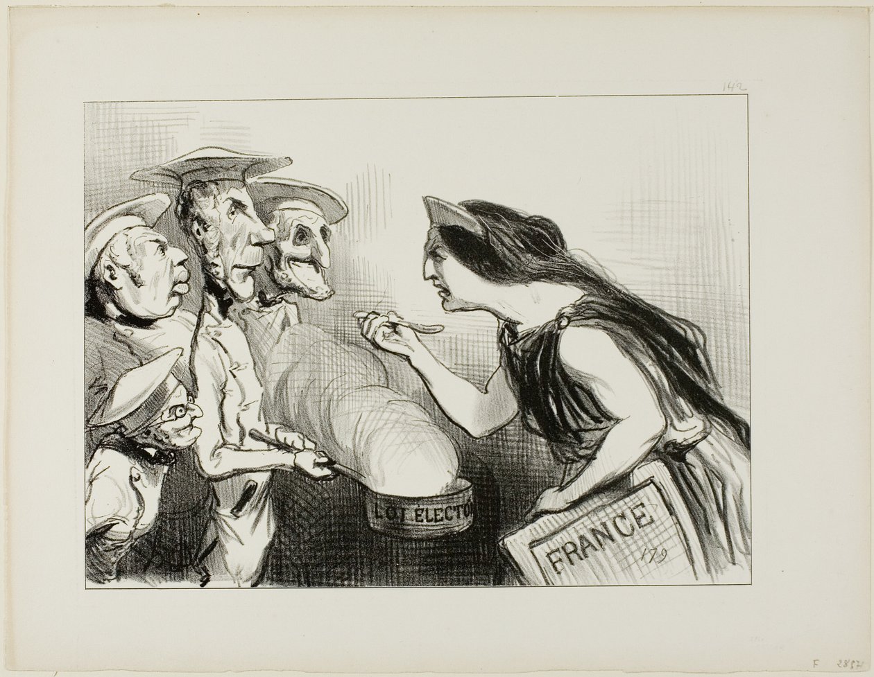 Viele Köche verderben den Brei. „- Das schmeckt wirklich nach schlechtem Kochen,“ Platte 142 aus Actualités von Honoré Victorin Daumier