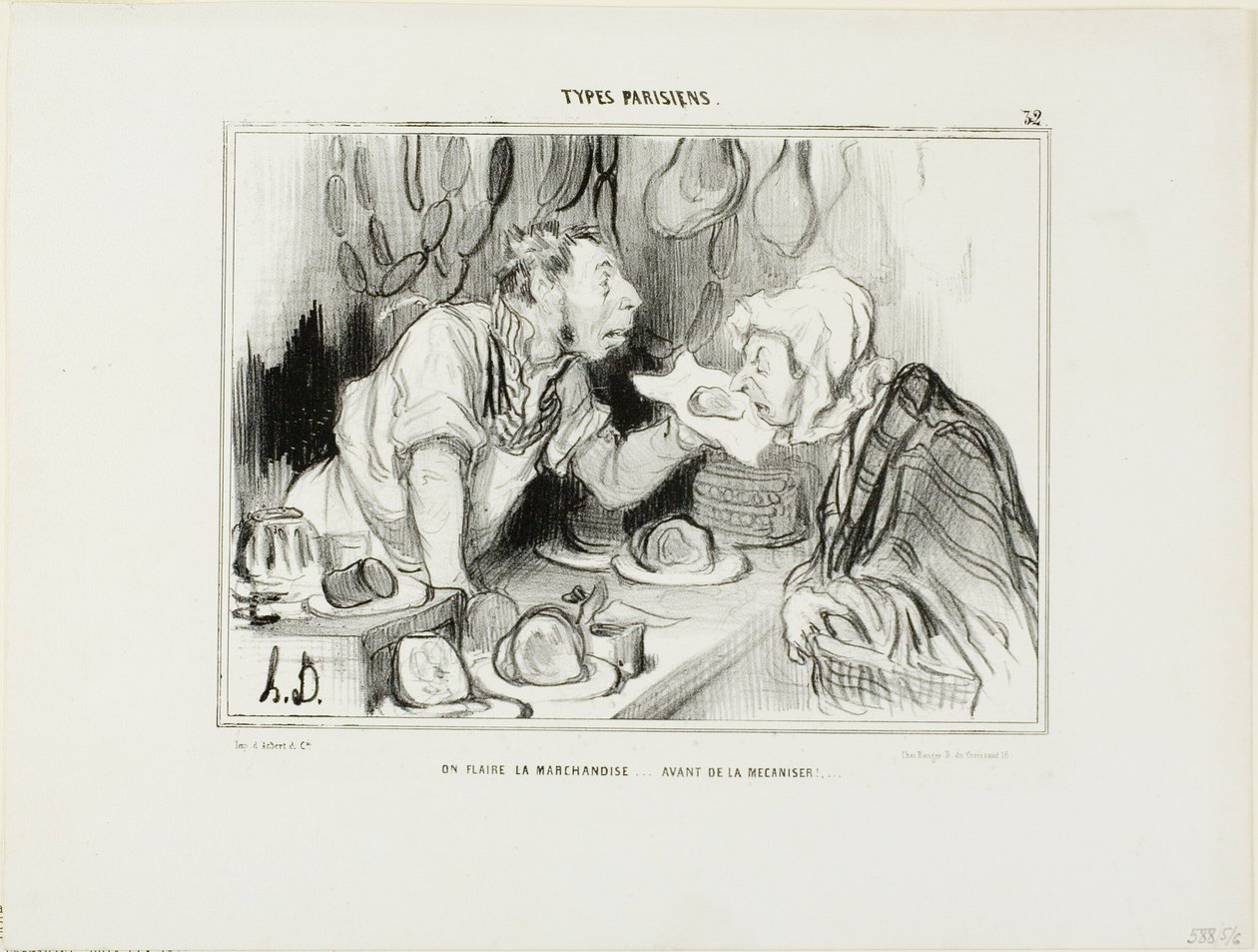 „Sie schnüffeln die Ware... bevor Sie sie kaufen“, Platte 32 aus Types Parisiens von Honoré Victorin Daumier