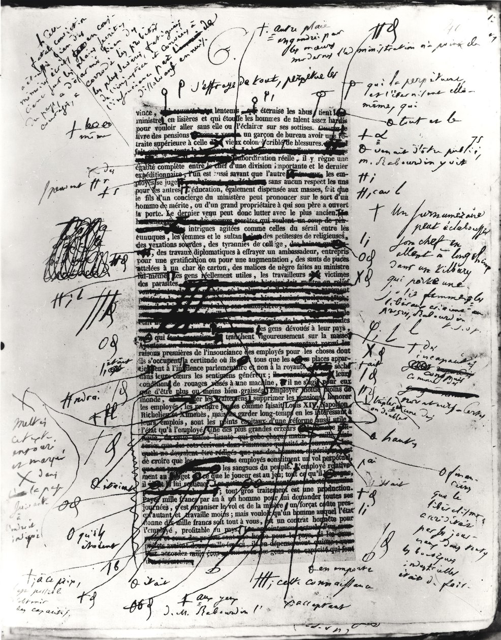 Seite aus einem Werk von Balzac mit handschriftlichen Korrekturen von Honore de Balzac