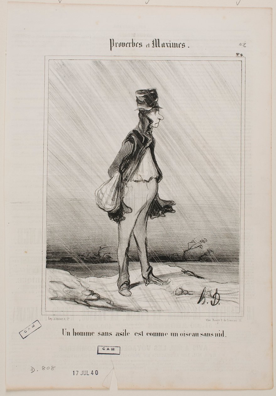 Ein Mann ohne Zuflucht ist wie ein Vogel ohne Nest. von Honoré Daumier