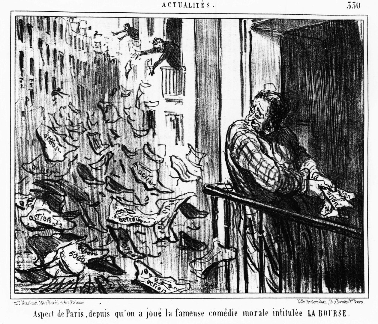 Erscheinung von Paris, seit der berühmten moralischen Komödie LA Bourse: Serie aus „Actualites“, einer Serie von Karikaturen über die Börse von Honore Daumier (1808-1879). „Charivari“ von Honoré Daumier