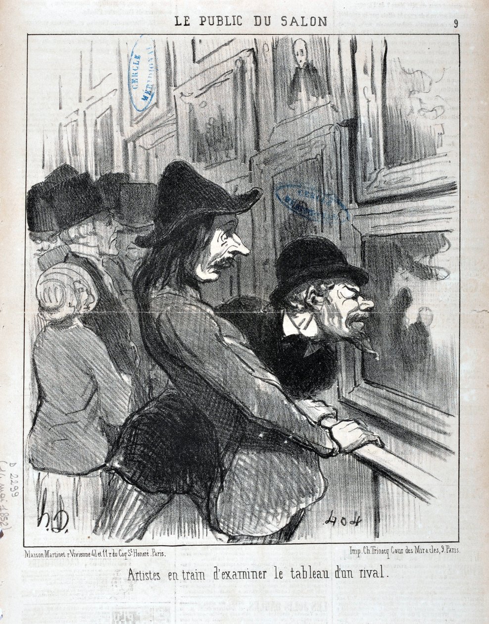 Werk von Honore Daumier (1808-1879). Charivari stammt aus dem Jahr 1852: Serie LE PUBLIC DU SALON - "Künstler begutachten das Gemälde eines Rivalen" MUSEE DES BEAUX ARTS - PALAIS LONGCHAMP, MARSEILLE von Honoré Daumier