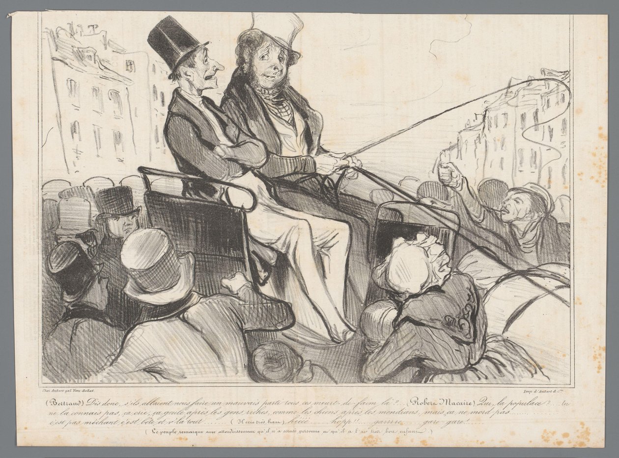 Bertrand und Robert-Macaire in einer Kutsche, umgeben von Menschen von Honoré Daumier