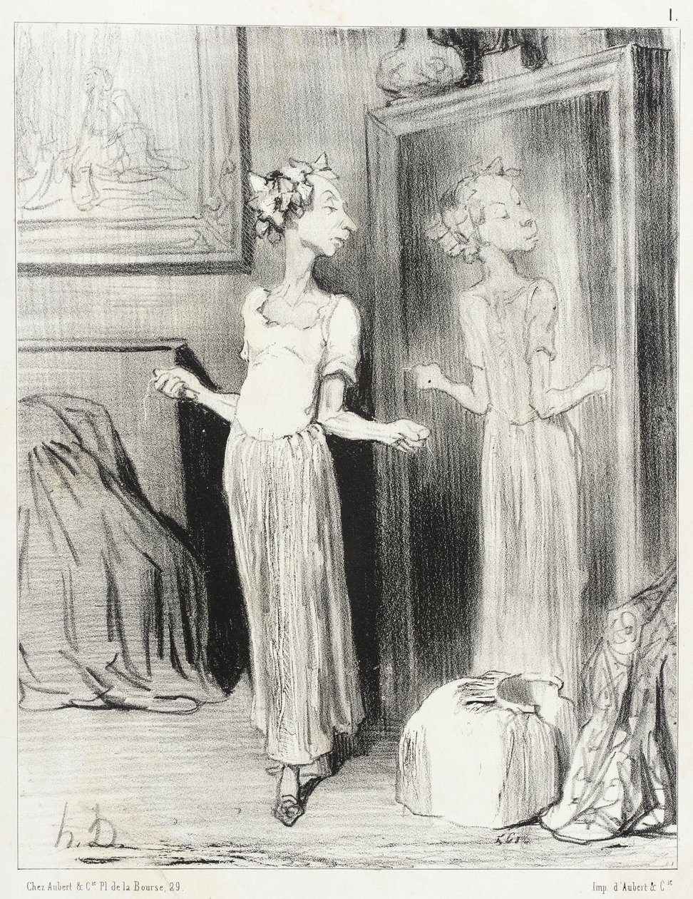 Es ist merkwürdig, wie dieser Spiegel mich platt macht... von Honoré Daumier