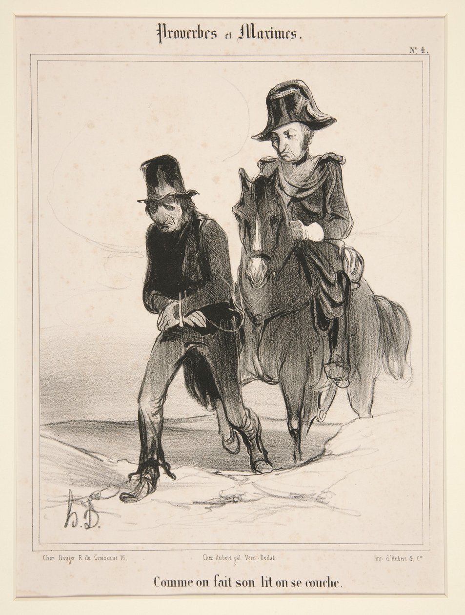 Wie man sich bettet, so liegt man, Platte 4 aus Sprichwörter und Maximen von Honoré Daumier