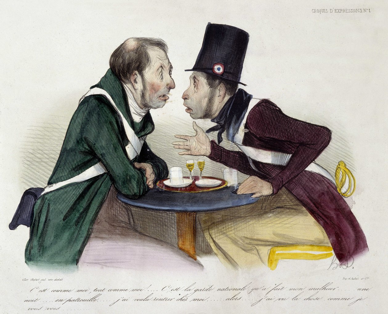 Diskussion im Bistro zwischen Nationalgardisten - von Daumier von Honoré Daumier