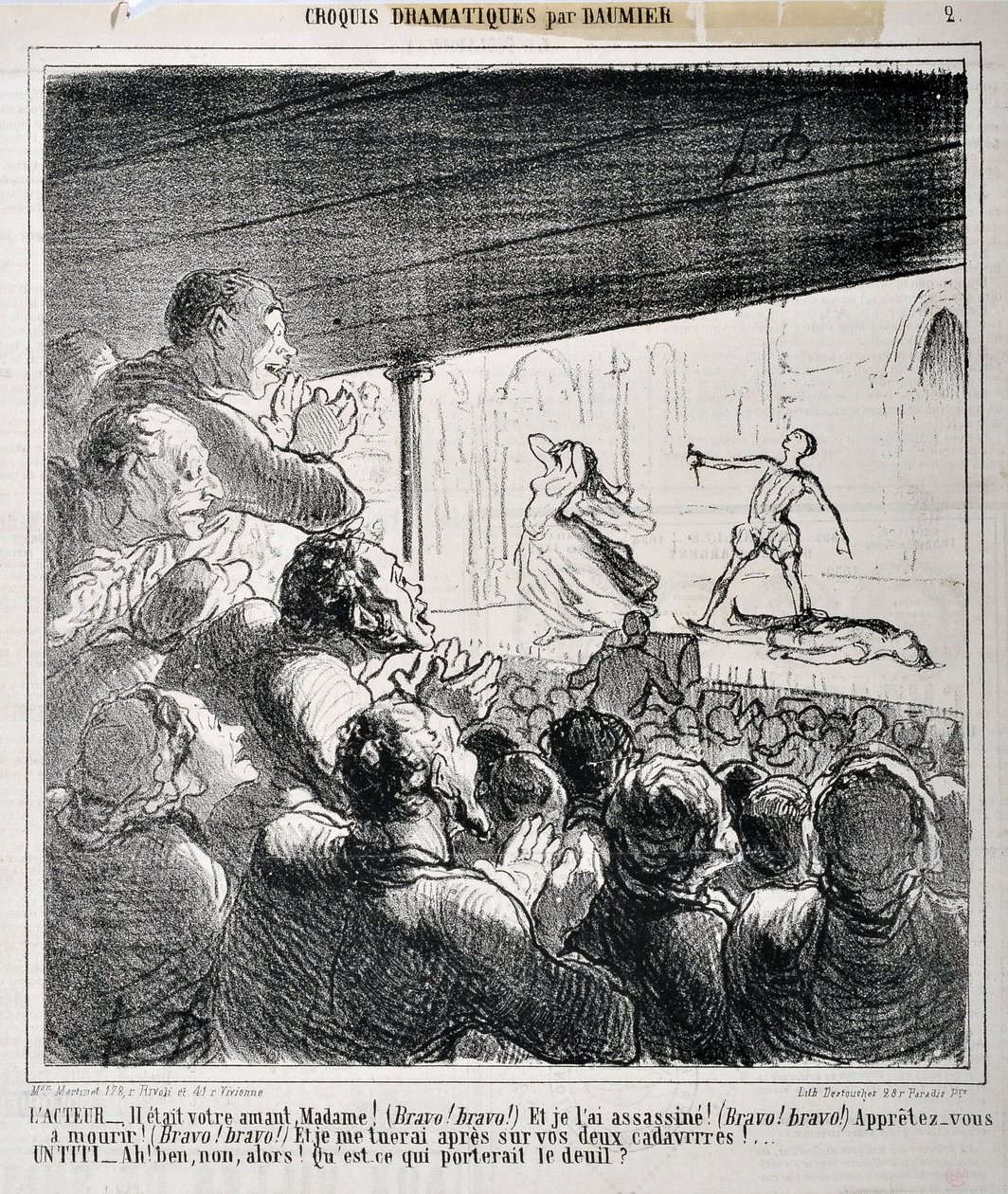 Dramaskizze: „Er war Ihr Liebhaber, Madame...“ (Gravur von Honore Daumier in „Le Charivari“) von Honoré Daumier