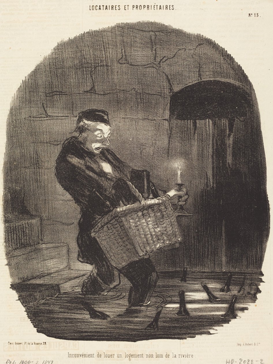 Unannehmlichkeit der Miete... nicht weit von einem Fluss von Honoré Daumier