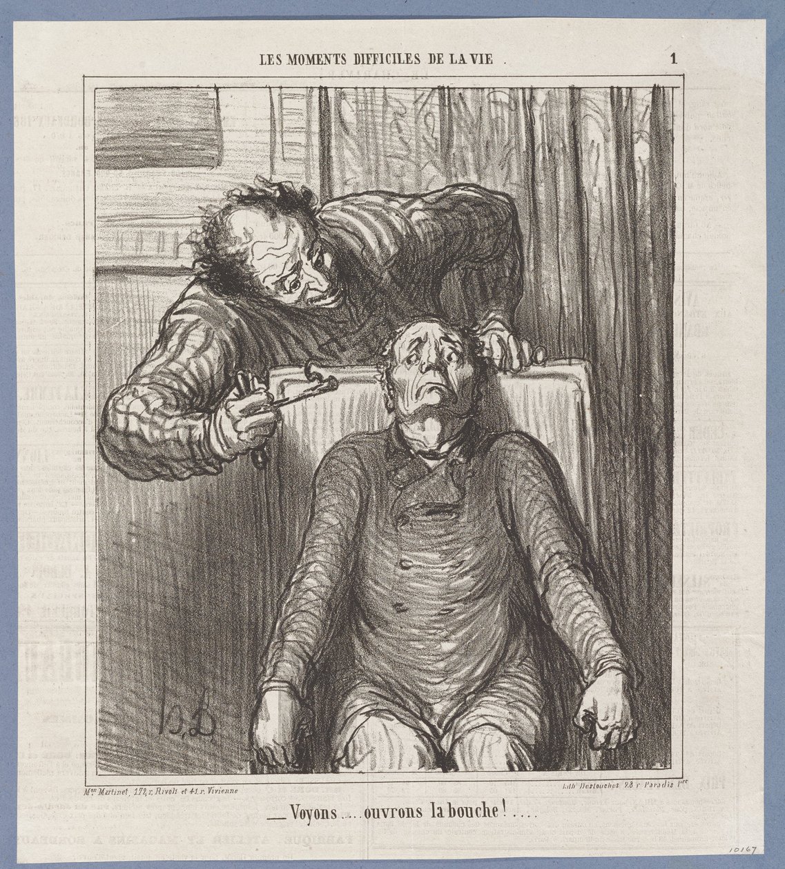 Lass uns sehen... öffne deinen Mund! von Honoré Daumier