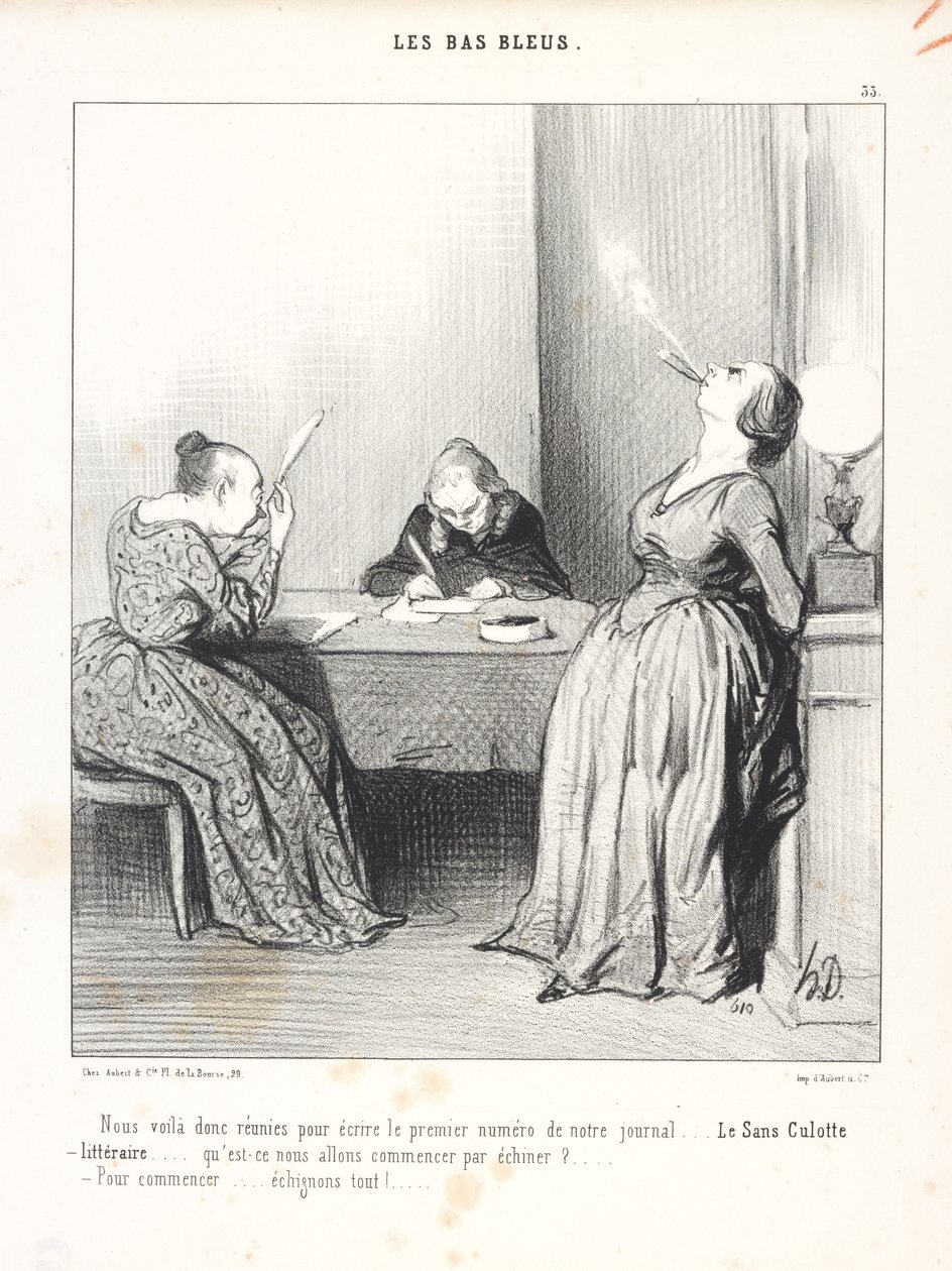 Hier sind wir versammelt, um die erste Ausgabe unserer Zeitung zu schreiben...Le Sans Culotte littéraire...womit sollen wir beginnen?...Um zu beginnen...zerreißen wir alles! von Honoré Daumier