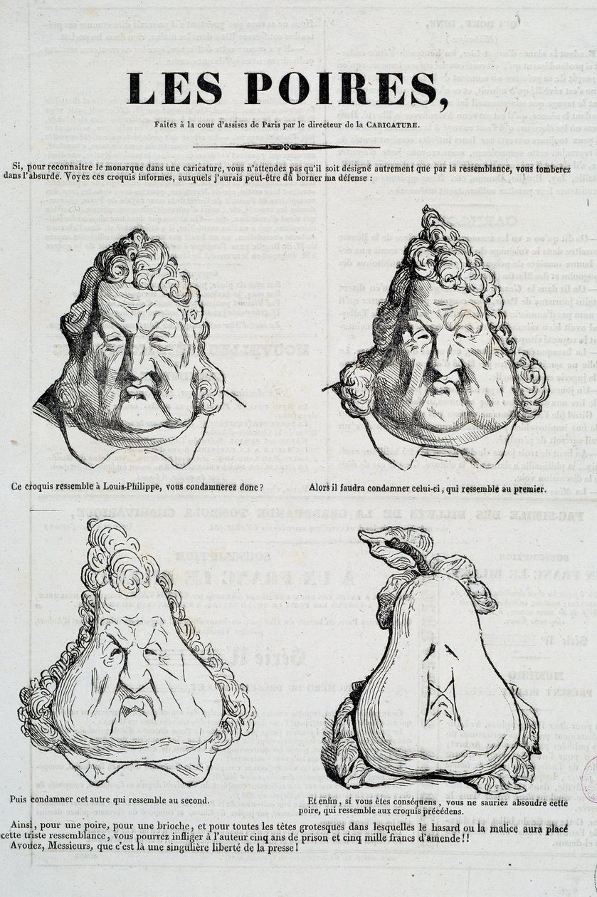 Birnen: Karikatur, die eine Metamorphose von Louis Philippes Gesicht in eine Birne darstellt von Honoré Daumier