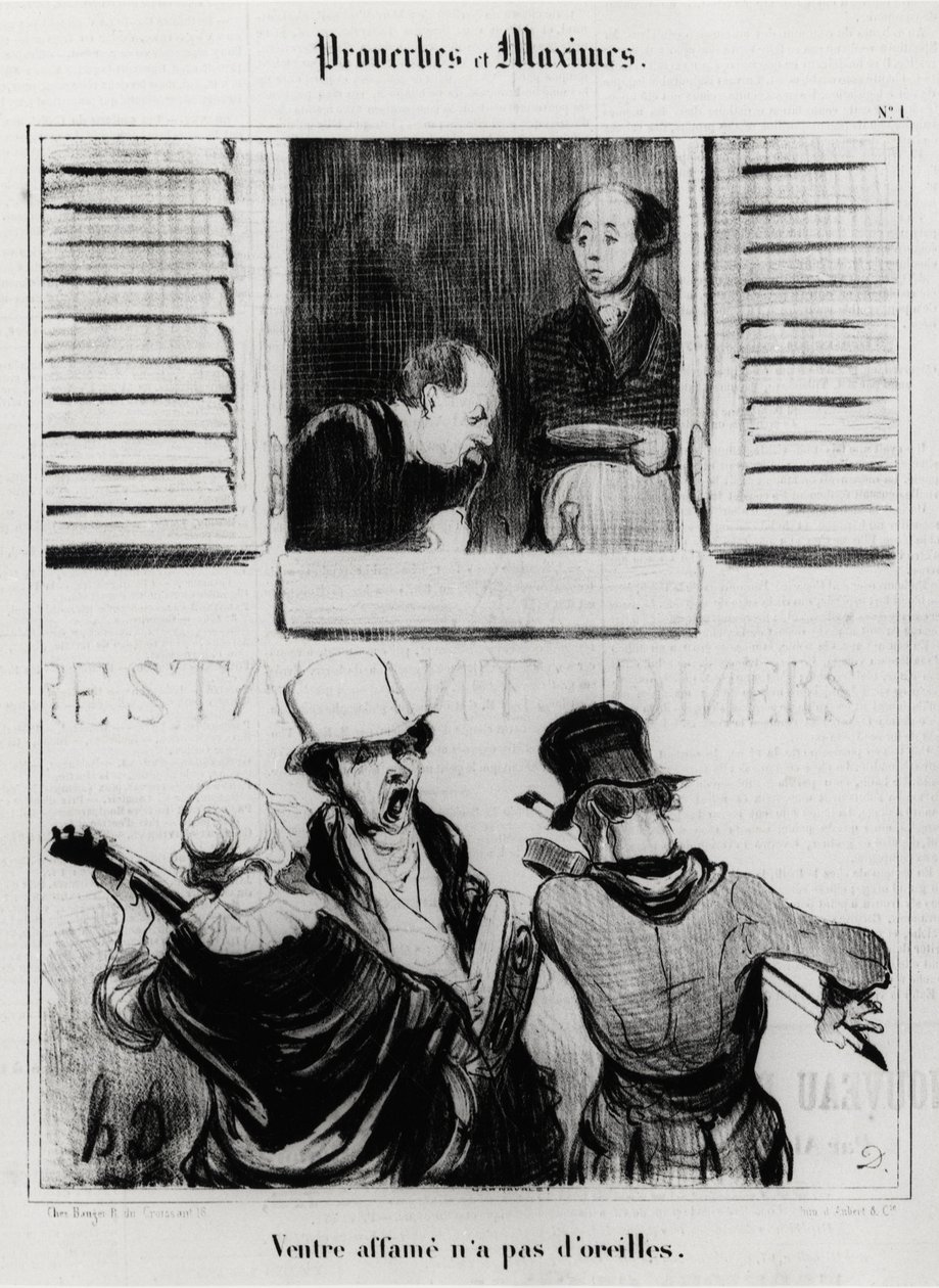 Sprichwörter und Maximen: hungriger Bauch hat keine Ohren. Illustration von Honore Daumier (1808-1879). Karikatur 19. Jahrhundert, Musée Carnavalet, Paris von Honoré Daumier