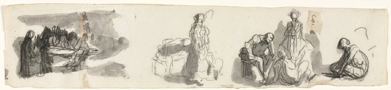 Blatt mit Studien einer Gruppe von vier Figuren rechts (recto) von Honoré Daumier