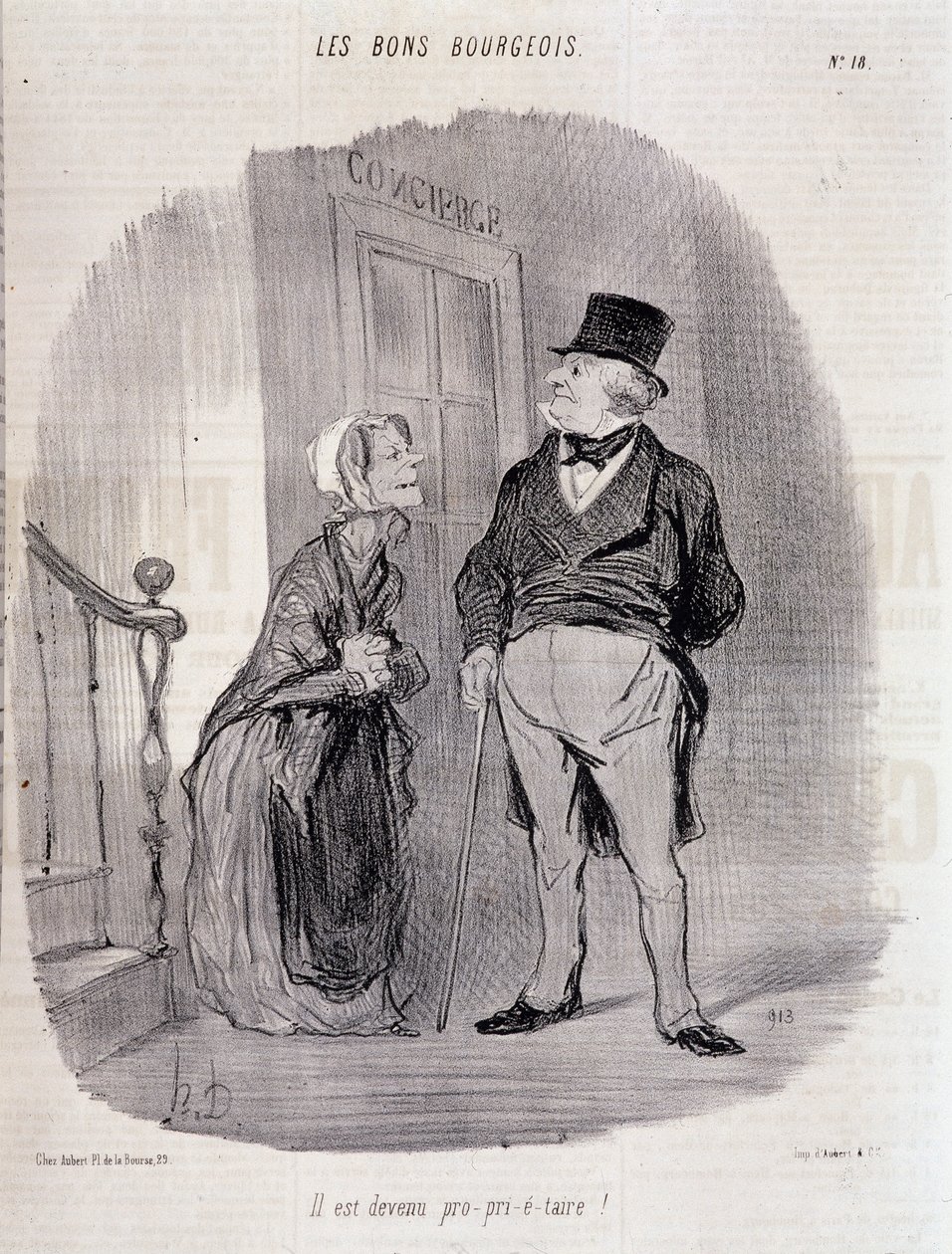 Der gute Bourgeois: „Er ist pro-prie-taire geworden!“ - von Honoré Daumier, in „Le Charivari“ vom 06.10.1846 von Honoré Daumier