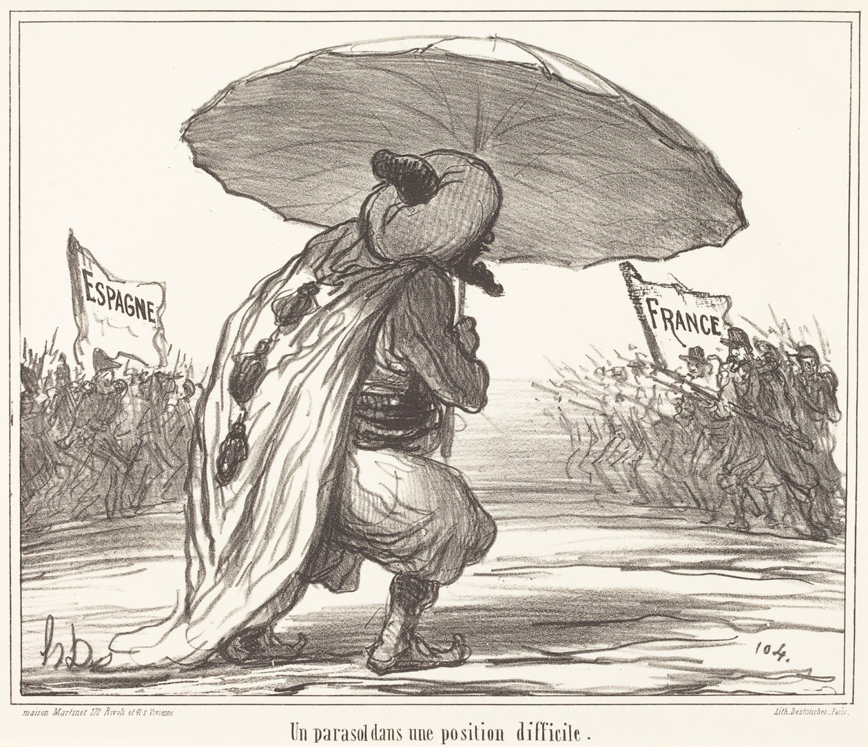 Ein Sonnenschirm in einer schwierigen Position von Honoré Daumier