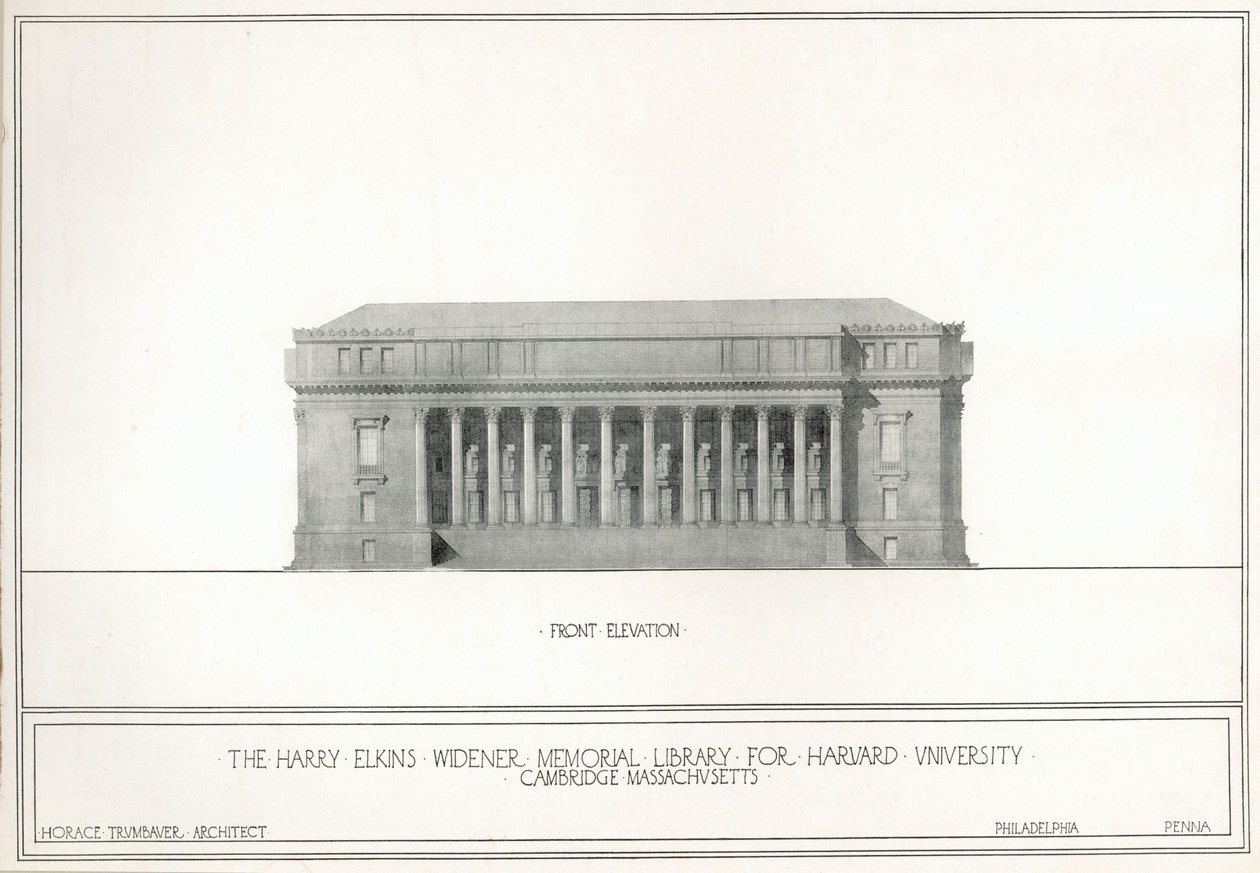Vorderansicht, Harry Elkins Widener Memorial Library für die Harvard University, Cambridge, Massachusetts von Horace Trumbauer