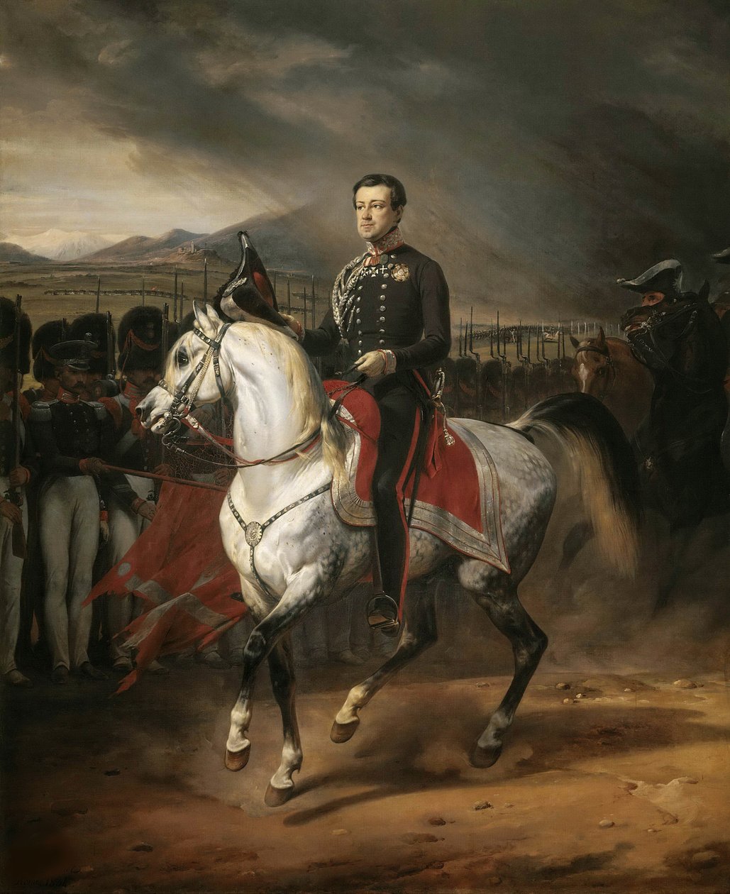 Reiterporträt von Karl Albert 1798-1849, König von Sardinien, 1834 von Emile Jean Horace Vernet