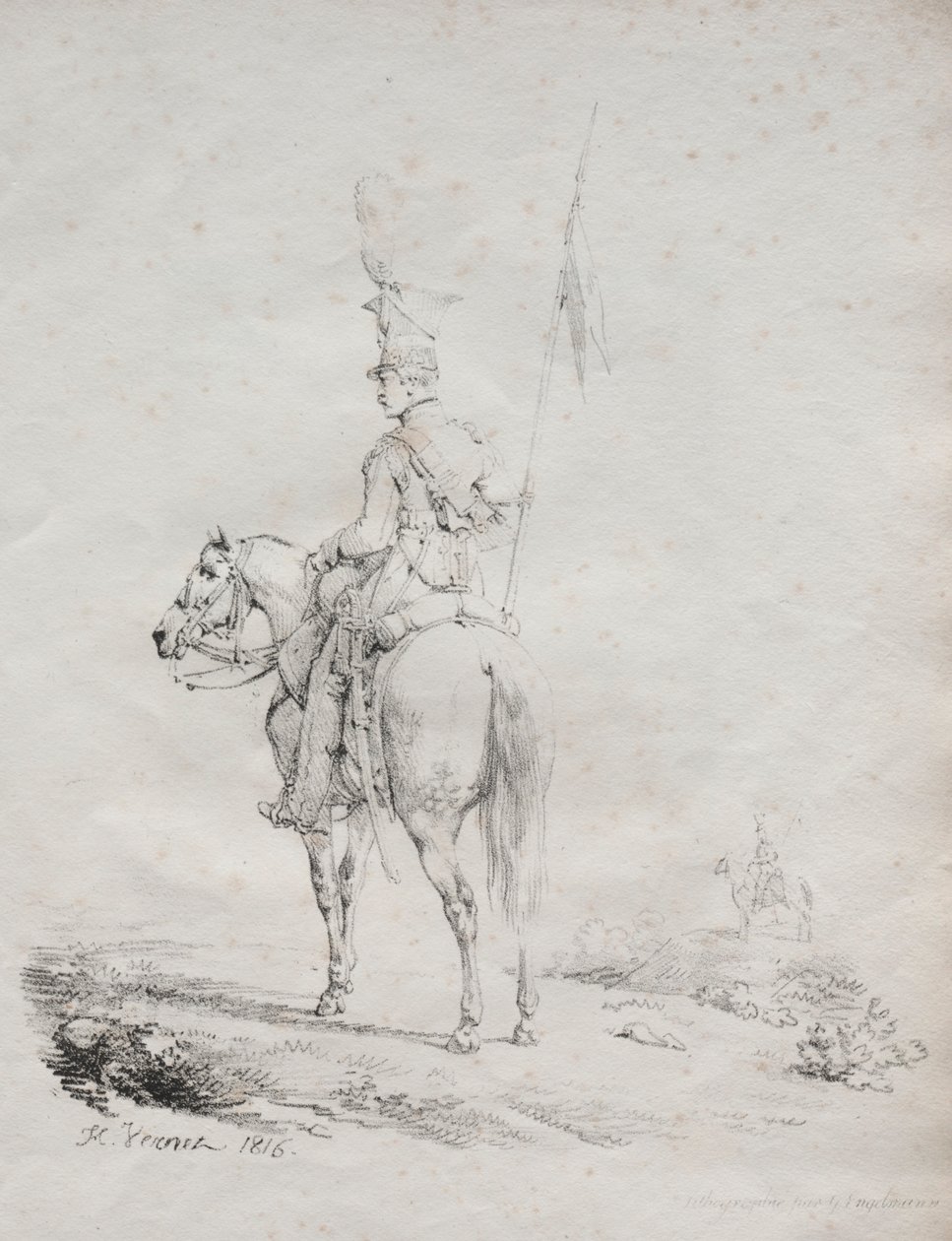 Receuil dessais lithographiques: Le Lancier en Vedette von Emile Jean Horace Vernet